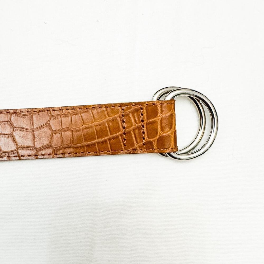 Talbots Crocodile Embossed Brown Leather Belt Silver Buckle Size L Italy